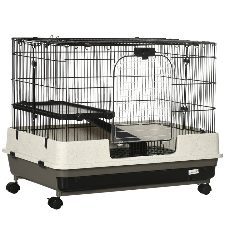 Small Animal Steel Wire Rabbit Cage Pet Play House  W/ Waste Tray Black