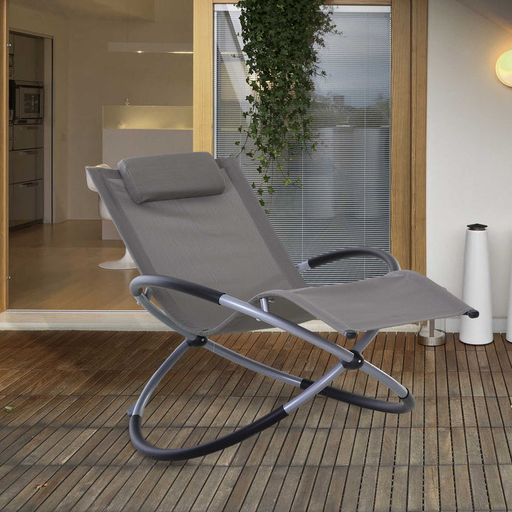 Outsunny Outdoor Orbital Lounger Zero Gravity Patio Chaise Foldable Rocking Chair w/ Pillow Grey