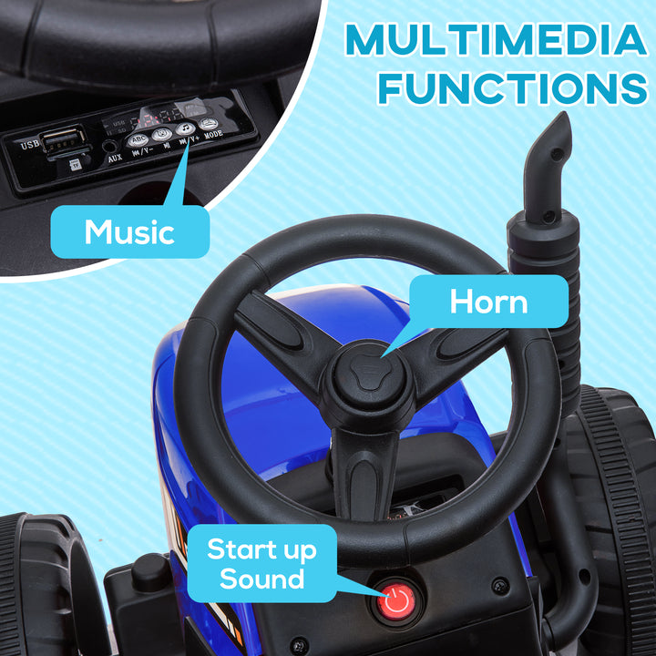 Electric Ride on Tractor with Detachable Trailer, 12V Kids Battery Powered Electric Car with Remote Control, Music Start up Sound and Horn, Lights, for Ages 3-6 Years - Blue
