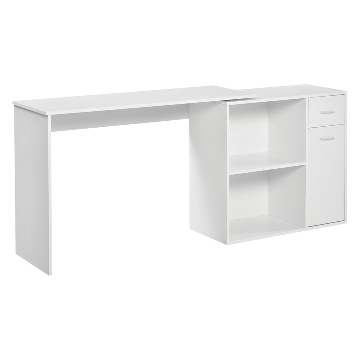 L-Shaped corner computer desk Table Study Table PC Workstation with Storage Shelf Drawer Home Office white