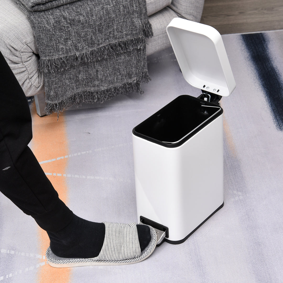 5L Rectangular Compact Bin Steel Body Removable Bucket Quiet-Close Lid w/ Pedal Lid Rubbish Trash Can Garbage Tidy Clean White