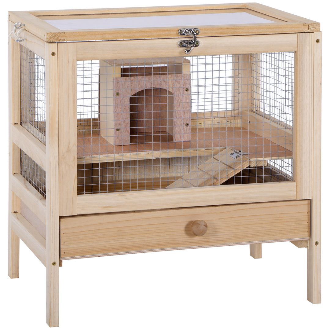 Hamster Cage Rodent Mouse Pet Small Animal Kit Large Wooden hut Box Double Layers Easy Clean 46 x 34 x 48 cm