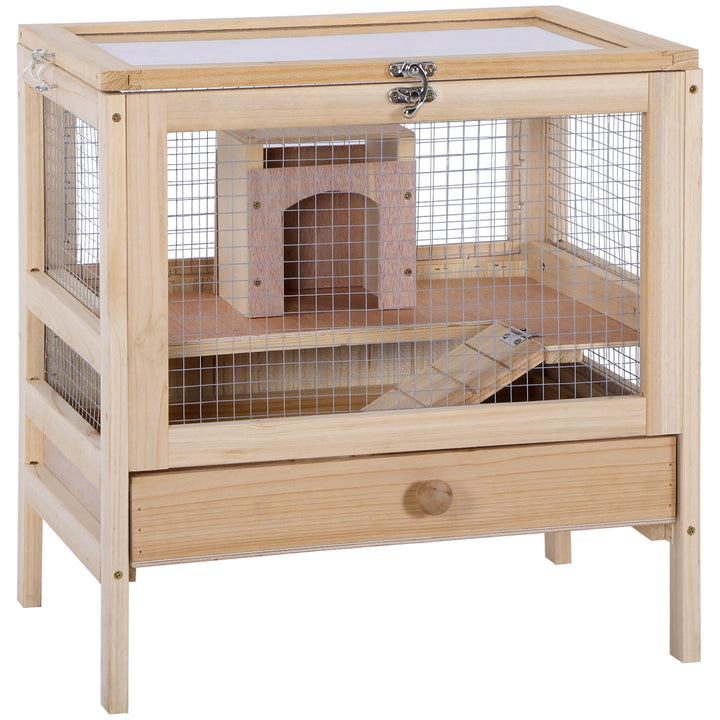 Hamster Cage Rodent Mouse Pet Small Animal Kit Large Wooden hut Box Double Layers Easy Clean 46 x 34 x 48 cm