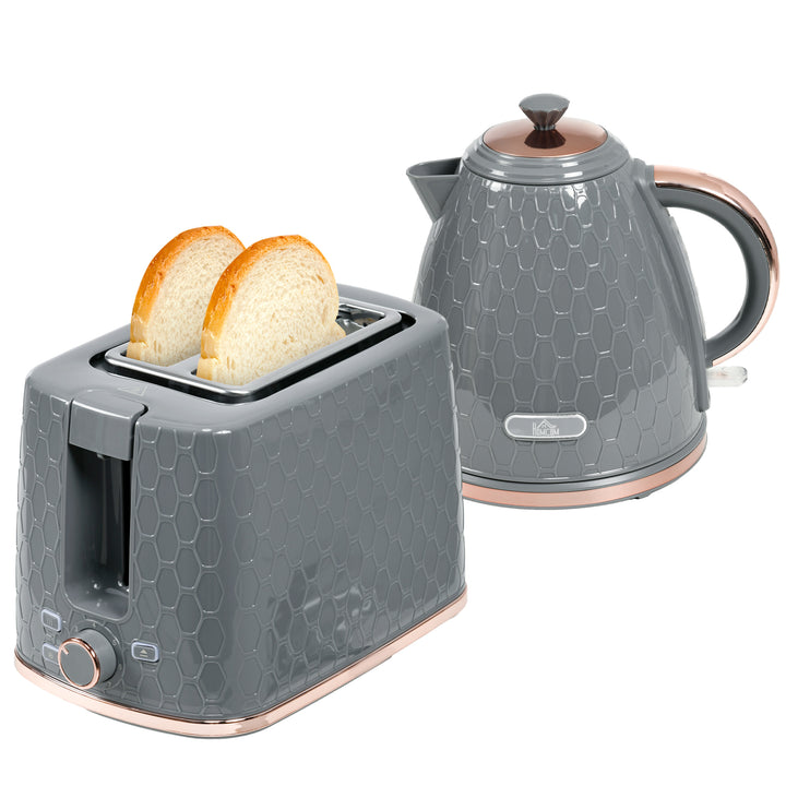 Fast Boil Kettle & 2 Slice Toaster Set, Kettle and Toaster with Auto Shut Off, Browning Controls, 1.7L 3000W Grey