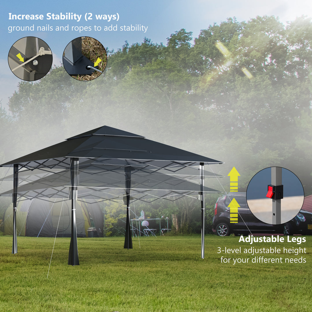 Outsunny 4 x 4m Pop-up Gazebo Double Roof Canopy Tent with Roller Bag & Adjustable Legs Outdoor Party, Steel Frame, Dark Grey