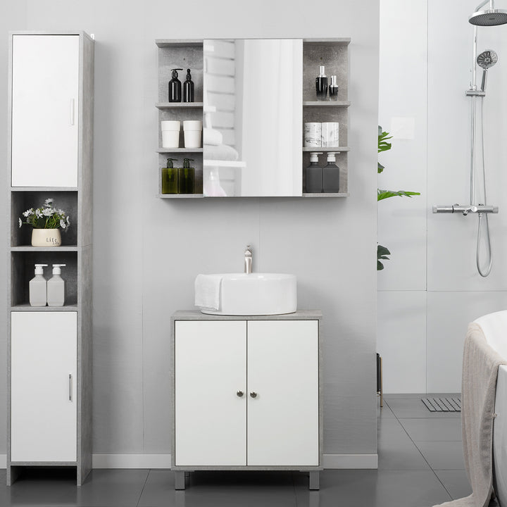 kleankin Under Sink Cabinet, Bathroom Vanity Unit, Pedestal Under Sink Design, Storage Cupboard with Adjustable Shelves, White and Grey