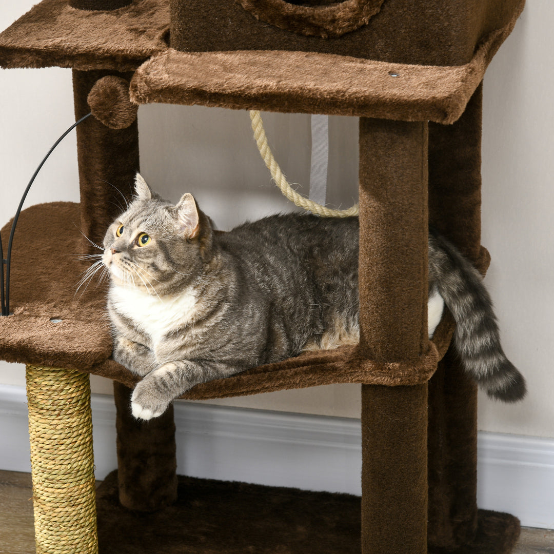 136cm Cat Tree for Indoor Cats, Modern Cat Tower with Scratching Posts, house, Platforms, Toy Ball - Brown