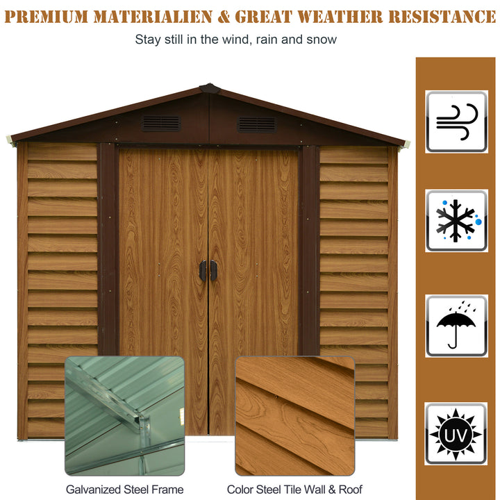 8 x 6.5 ft Metal Garden Storage Shed Apex Store for Gardening Tool with Foundation Ventilation and Lockable Door, Brown