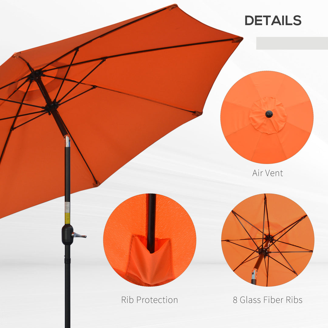 2.6M Patio Parasol Sun Umbrella, Tilt Shade Shelter Canopy with Crank 8 Ribs Aluminium Frame, Orange