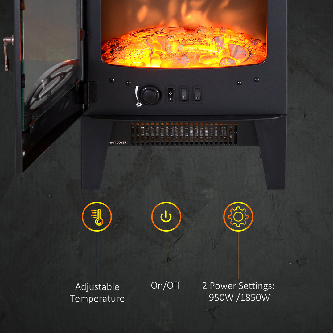 Electric Heater Freestanding Fireplace Artificial Flame Effect w/ Safety Thermostat 950w/1850W Tempered Glass Casing