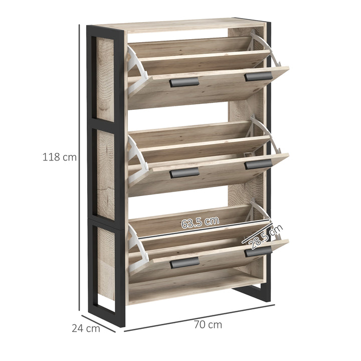 Shoe Storage Cabinet with 3 Flip Drawers for 18 Pairs Natural Wood-effect