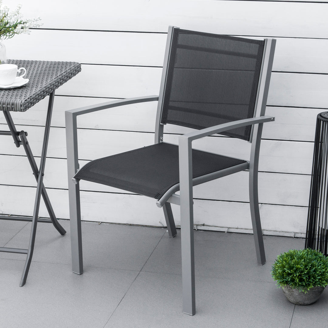 Set Of 2 Outdoor Chairs Square Steel Frame Texteline Seats Foot Caps Mesh Boxy Comfortable Easy Clean Black Grey