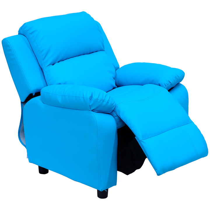 Kids Children Recliner Lounger Armchair Games Chair Sofa Seat PU Leather Look w/ Storage Space on Arms (Blue)