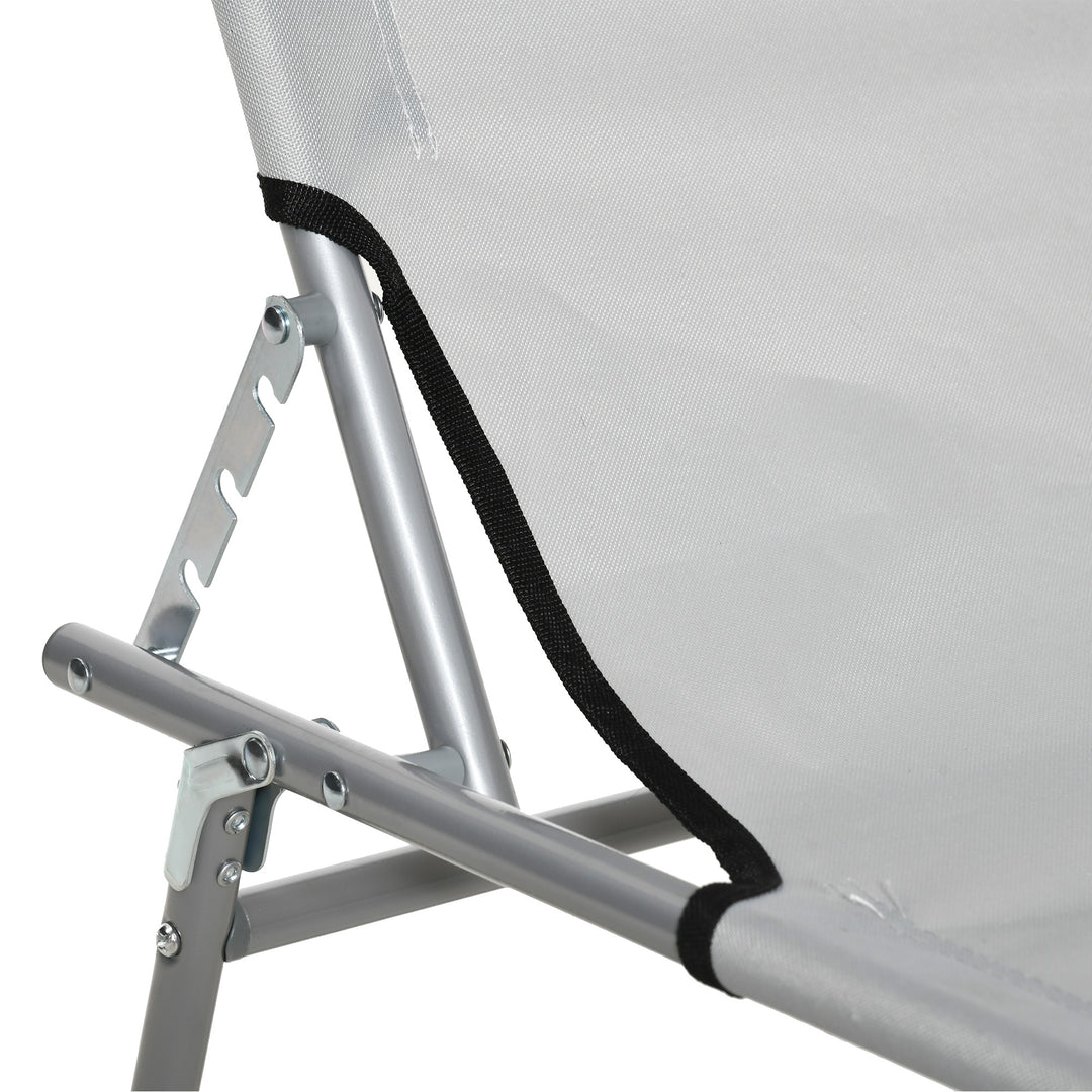 2 Pieces Outdoor Foldable Sun Lounger Set with Removeable Shade Canopy, Patio Recliner Sun Lounger with Adjustable Backrest with Mesh Fabric, Light Grey
