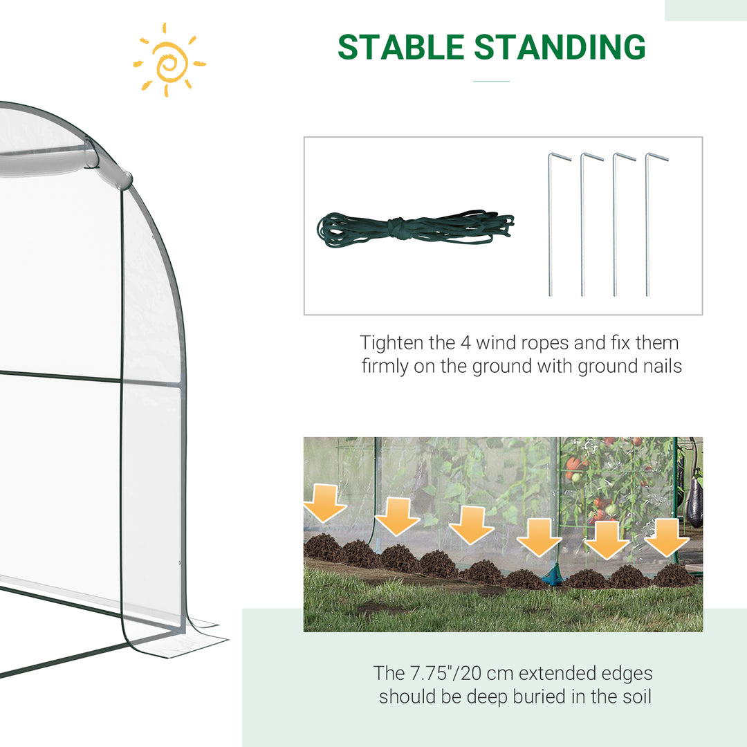 Outsunny Walk-in Polytunnel Greenhouse with Roll-up Door Transparent Tunnel Greenhouse with Steel Frame and PVC Cover, 2.5 x 2m