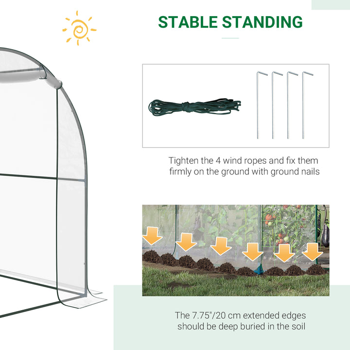 Outsunny Walk-in Polytunnel Greenhouse with Roll-up Door Transparent Tunnel Greenhouse with Steel Frame and PVC Cover, 2.5 x 2m