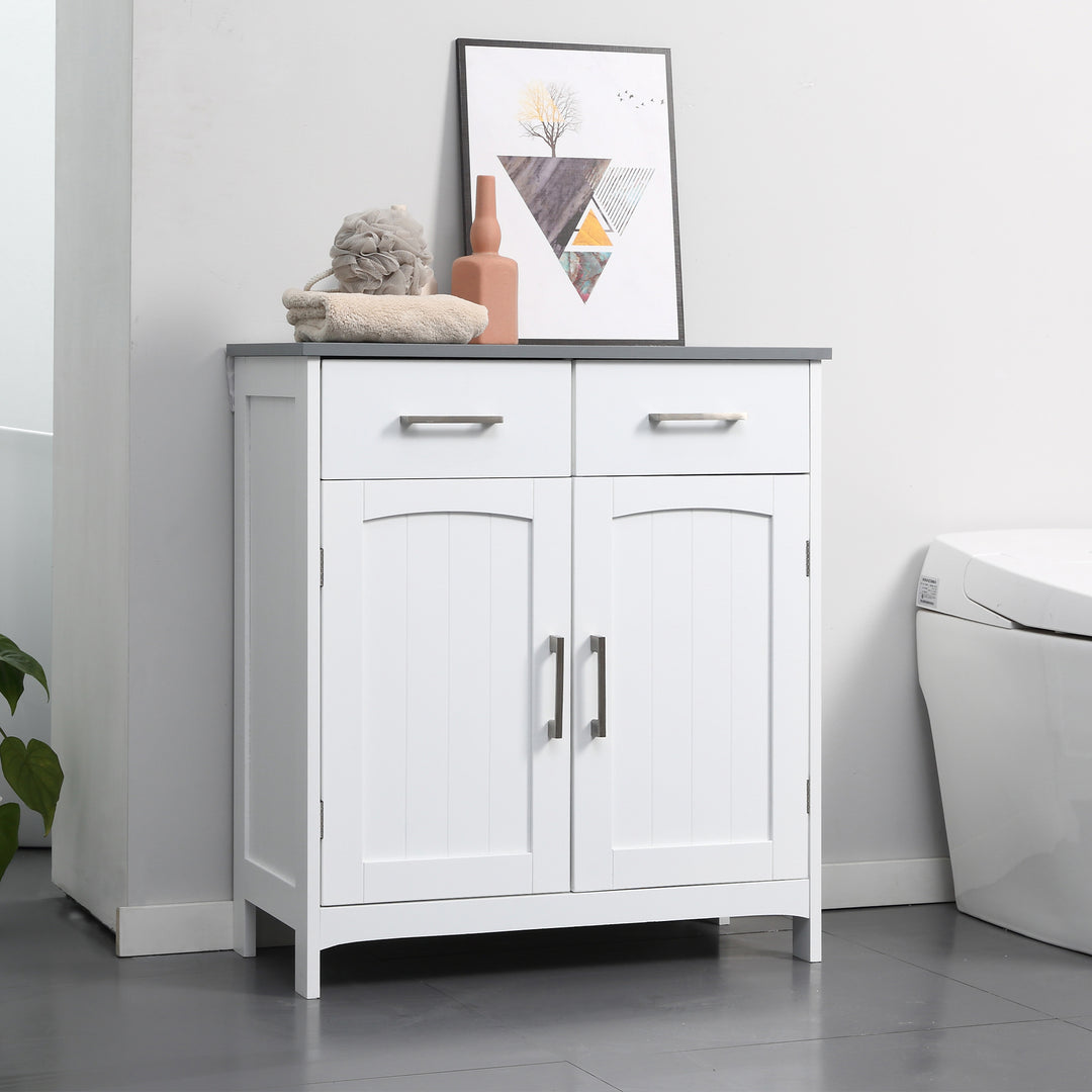 Freestanding Bathroom Cabinet, Storage Cupboard with 2 Drawers, Double Doors, Adjustable Shelf, White