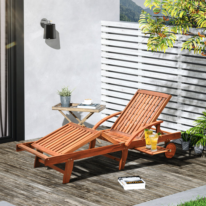 Outdoor Garden Patio Wooden Sun Lounger Foldable Recliner Deck Chair Day Bed Furniture with Wheels