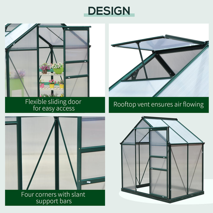 Outsunny Clear Polycarbonate Greenhouse Large Walk-In Green House Garden Plants Grow Galvanized Base Aluminium Frame w/ Slide Door (6ft x 4ft)