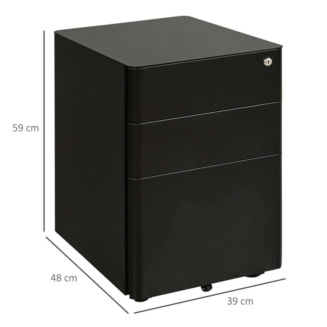 Fully Assembled 3 Drawer Steel Metal Filing Cabinet Lockable Rolling Vertical File Cabinet Black