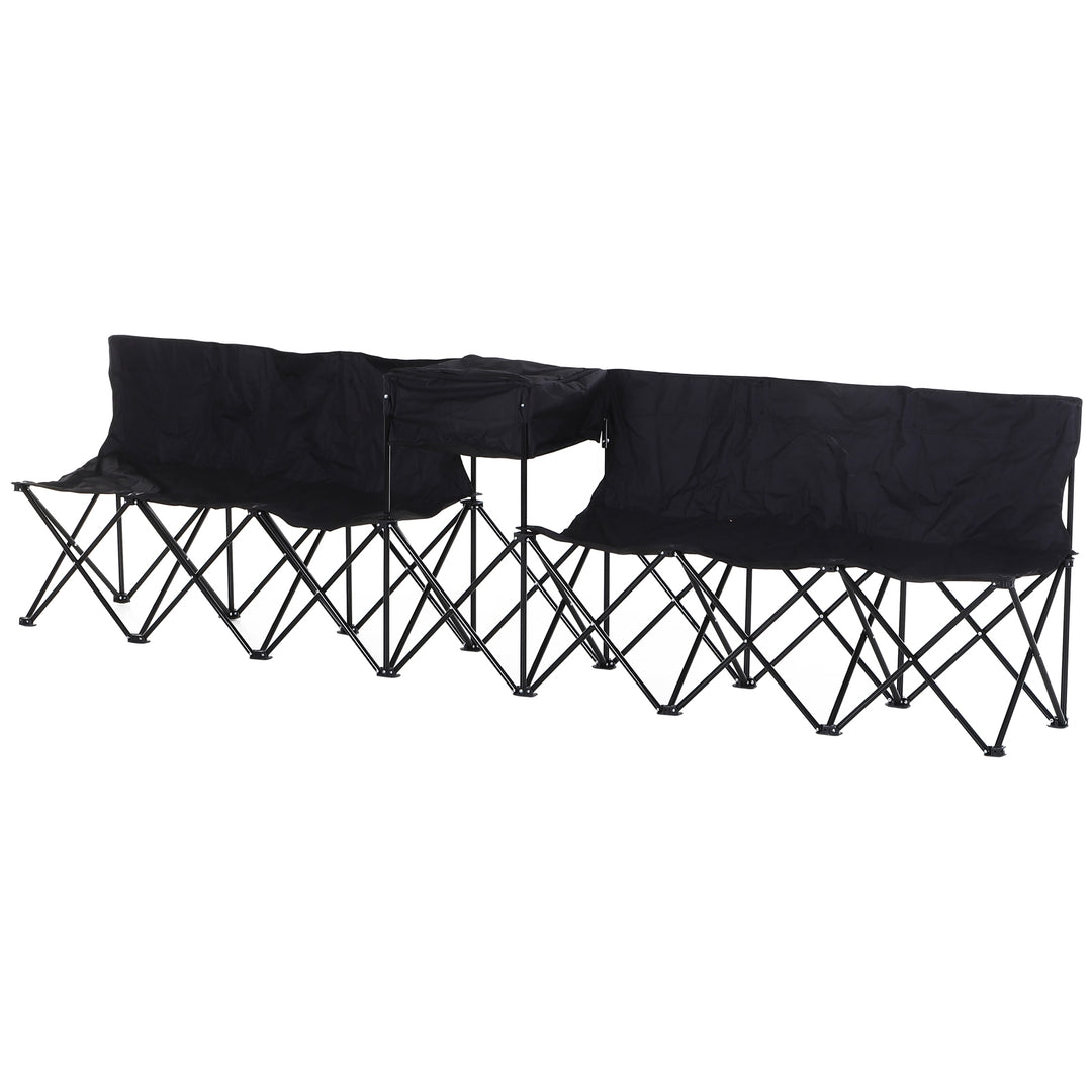 6-Seater Folding Steel Camping Bench w/ Cooler Bag Black