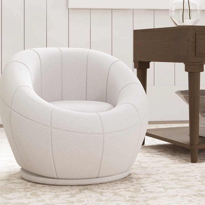 Modern Accent Chair, Swivel Upholstered Armchair for Living Room, Bedroom, Home Office, White