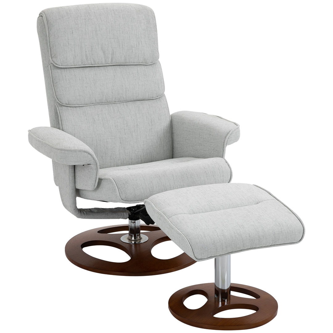 Recliner Chair Ottoman Set 360° Swivel Sofa Stool Modern Soft Thick Padding Wood Base Grey