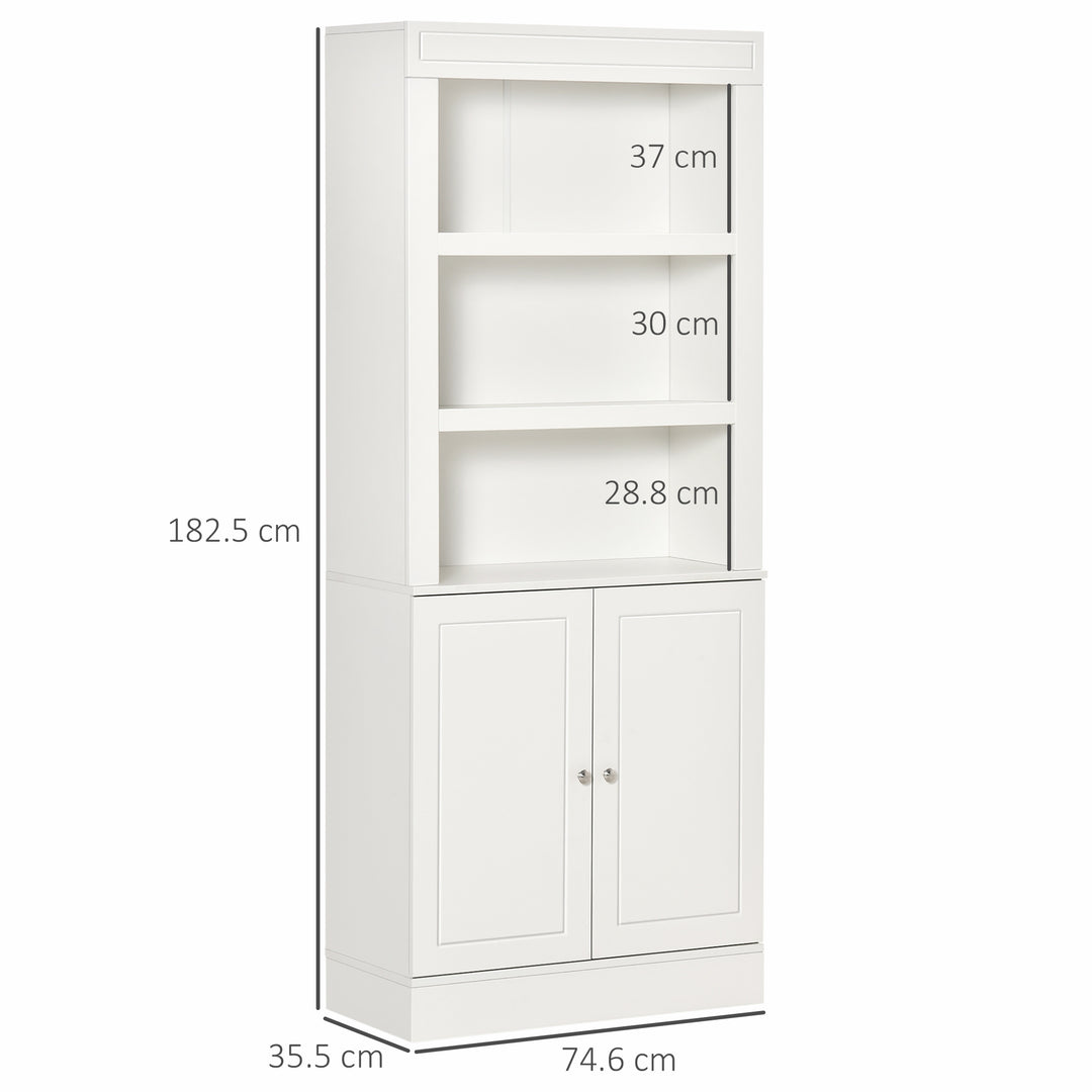 Kitchen Cupboard with 6-tier Shelving, Freestanding Storage Cabinet, Larder pantry, Sideboard with 3 Open Compartments and Double-door, White