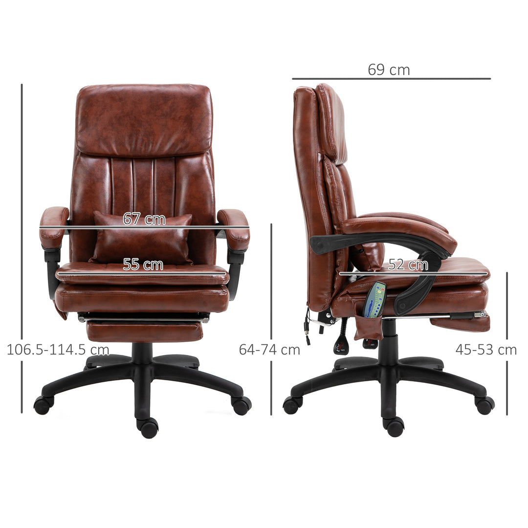 Vinsetto High Back Office Chair, Recliner Chair with Footrest, 7 Massage Points, Adjustable Height, Reclining Back, PU Leather, Brown