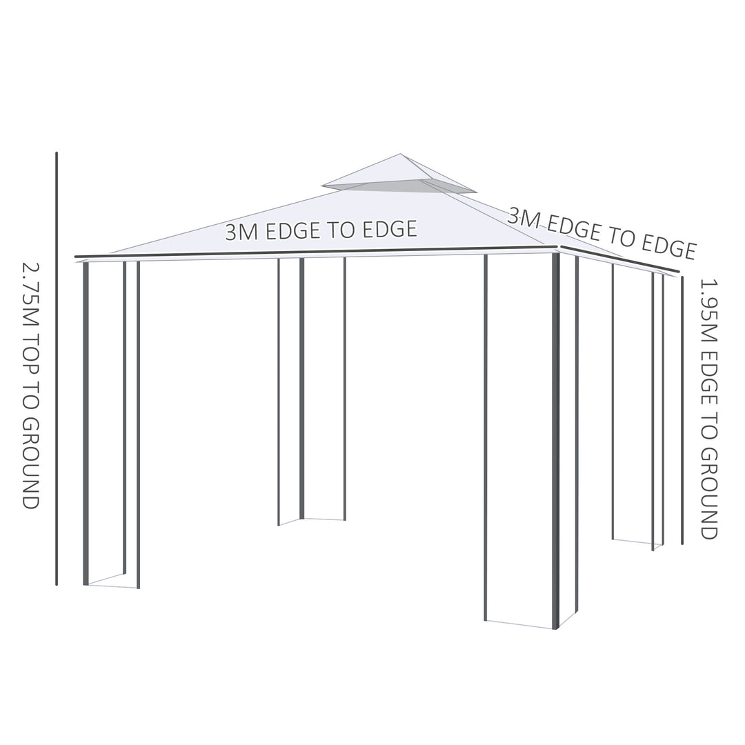 300x300cm Garden Gazebo Double Top Outdoor Canopy Patio Event Party Tent Backyard Sun Shade with Mesh Curtain Beige