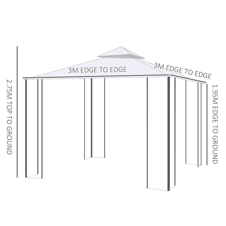 300x300cm Garden Gazebo Double Top Outdoor Canopy Patio Event Party Tent Backyard Sun Shade with Mesh Curtain Beige