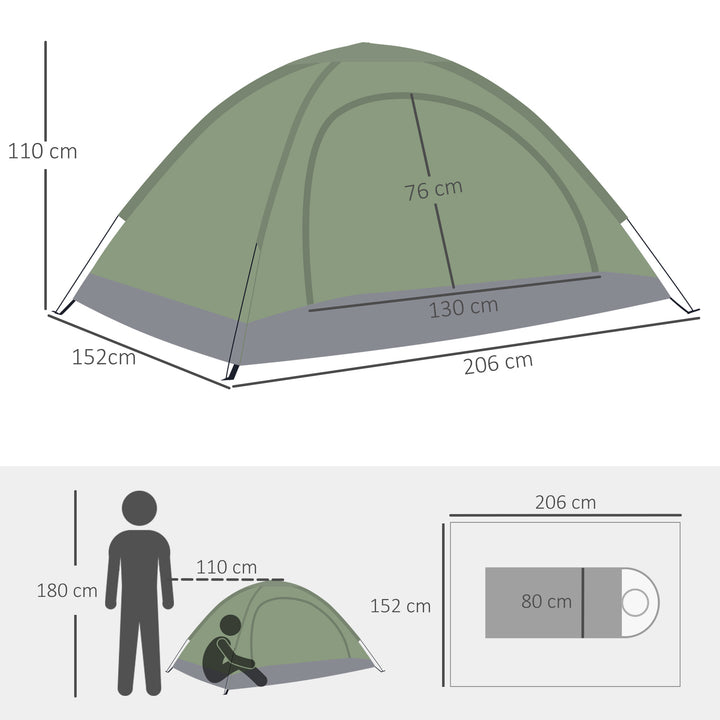 2 Person Camping Tent, Camouflage Tent with Zipped Doors, Storage Pocket, Portable Handy Bag, Multicoloured