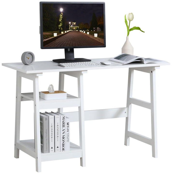 Compact Computer Desk with Storage Shelves Study Table with Bookshelf PC Table Workstation for Home Office Study White
