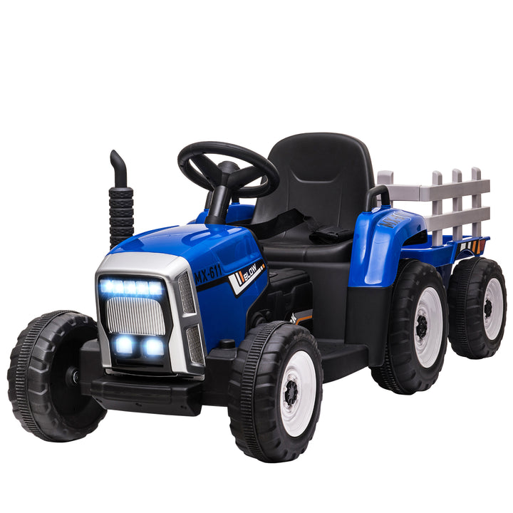 Electric Ride on Tractor with Detachable Trailer, 12V Kids Battery Powered Electric Car with Remote Control, Music Start up Sound and Horn, Lights, for Ages 3-6 Years - Blue