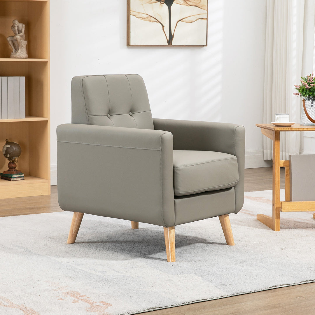 Modern Accent Chair, Tufted Living Room Chairs, PU Leather Armchair-Grey