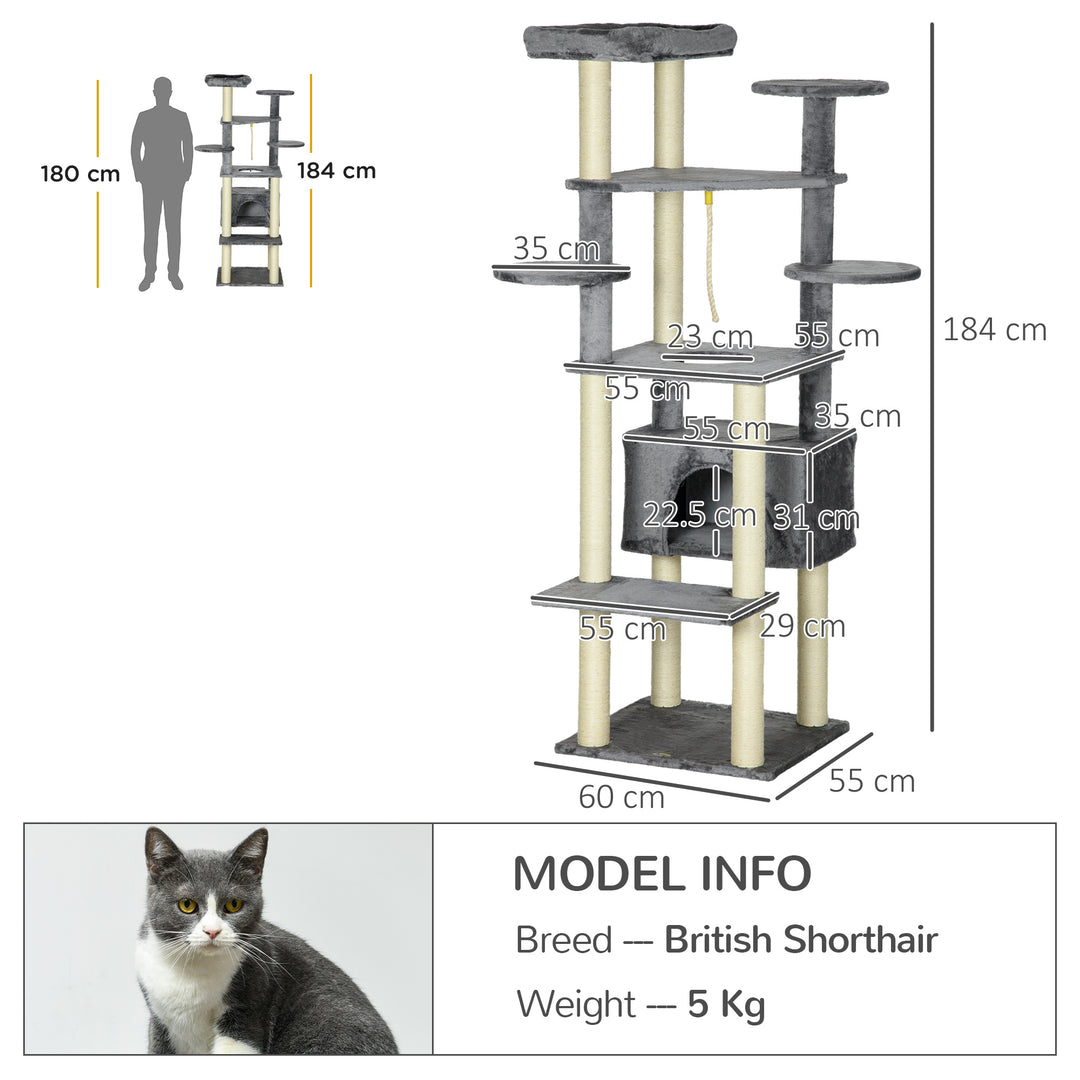 Cat Tree for Indoor Cats, Climbing Tower with Scratching Posts, Cat Bed-Grey