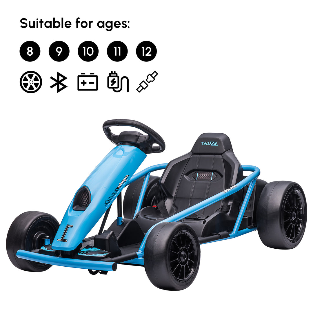 24V Electric Go Kart for Kids, Drift Ride-On Racing Go Kart with 2 Speeds, for Boys Girls Aged 8-12 Years Old, Blue