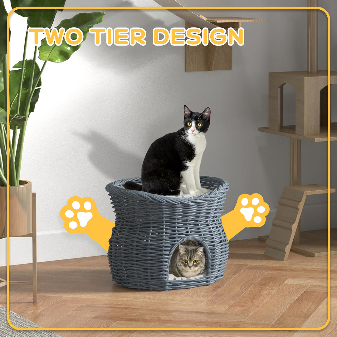 2-Tier Elevated Cat Bed Basket W/Cushion-Grey