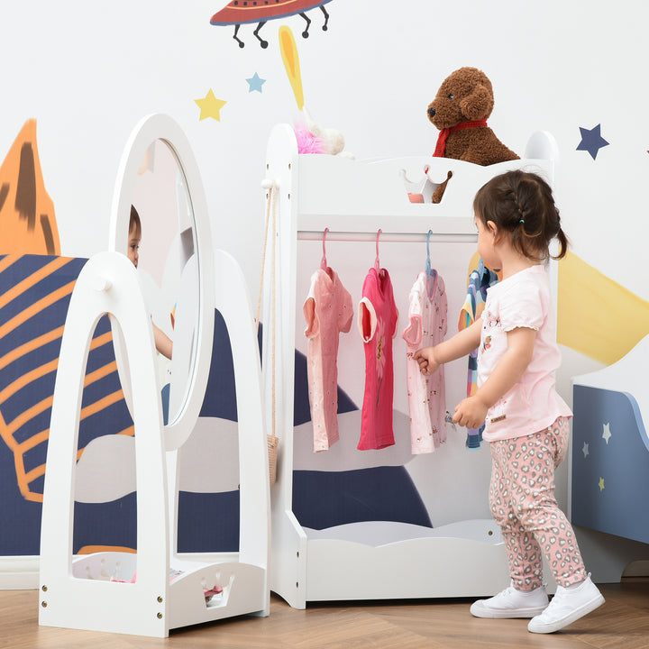 Kids Clothes Rail and Mirror Set - White