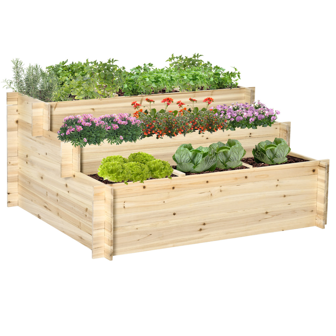 Outsunny 3 Tier Raised Garden Bed Elevated Planter Flower Box with 9 Grow Grids and Non-woven Fabric for Vegetables, Flower, Herb Outdoor Indoor Use