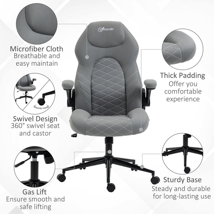 Office Chair w/ Flip Up Armrests, Swivel Seat-Light Grey