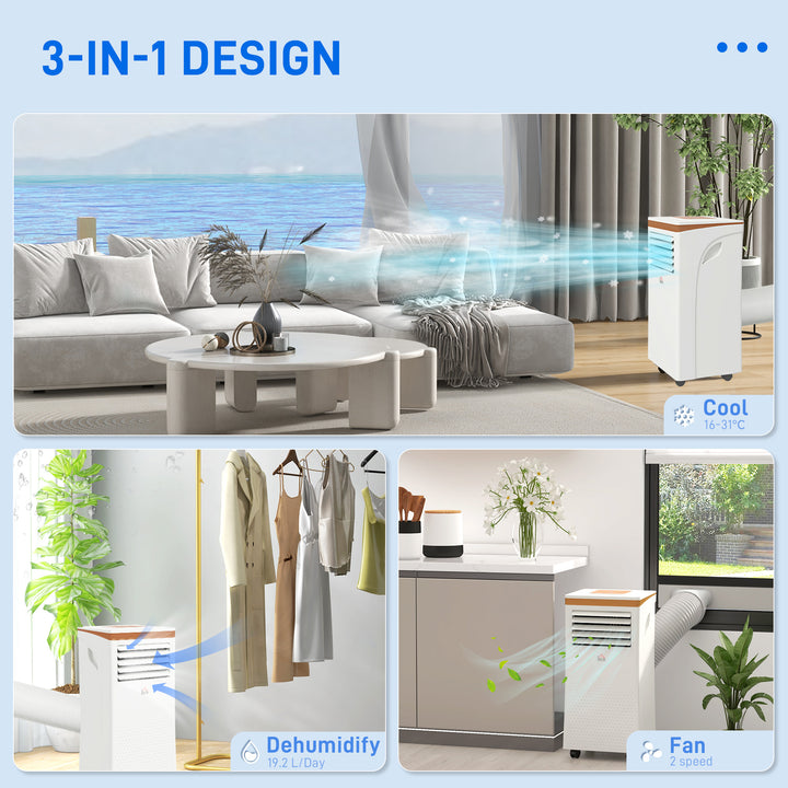 9000 BTU 4-In-1 Compact Portable Mobile Air Conditioner Unit Cooling Dehumidifying Ventilating w/ Fan Remote LED 24 Hr Timer Auto Shut-Down