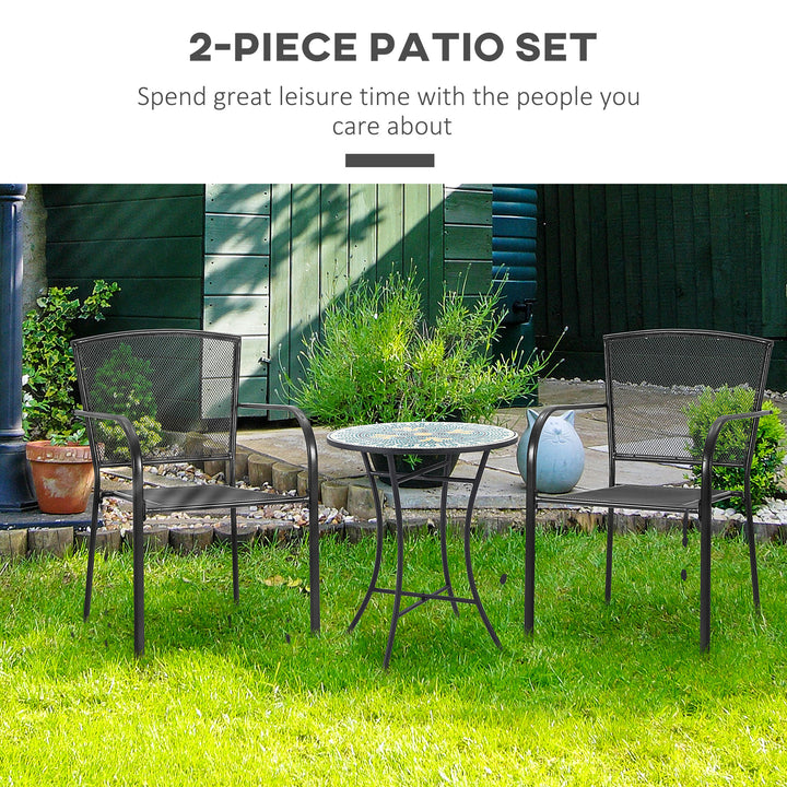 Set of 2 Garden Chairs Metal Garden Dining Chairs 2 Seater Outdoor Furniture for Patio, Park, Porch and Lawn, Grey
