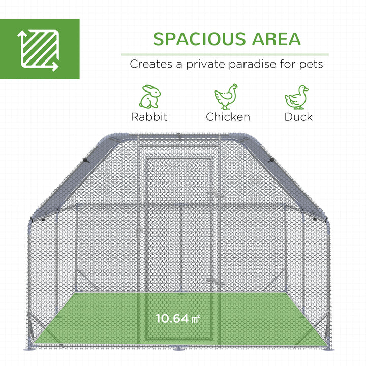 Chicken Run with Roof, Walk In Chicken Coop Outdoor for 10-12 Chickens, Hen House Duck Pen, 2.8 x 3.8 x 2 m