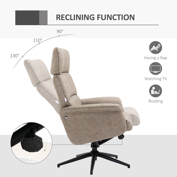 Swivel Recliner Chair and Footstool, Adjustable and Removable Headrest, Khaki