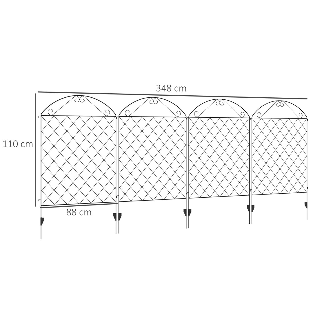 Decorative Fence, 43in x 11.5ft Outdoor Picket Panels, 4PCs Rustproof Metal Wire Landscape Flower Bed Border Edging Animal Barrier, Black