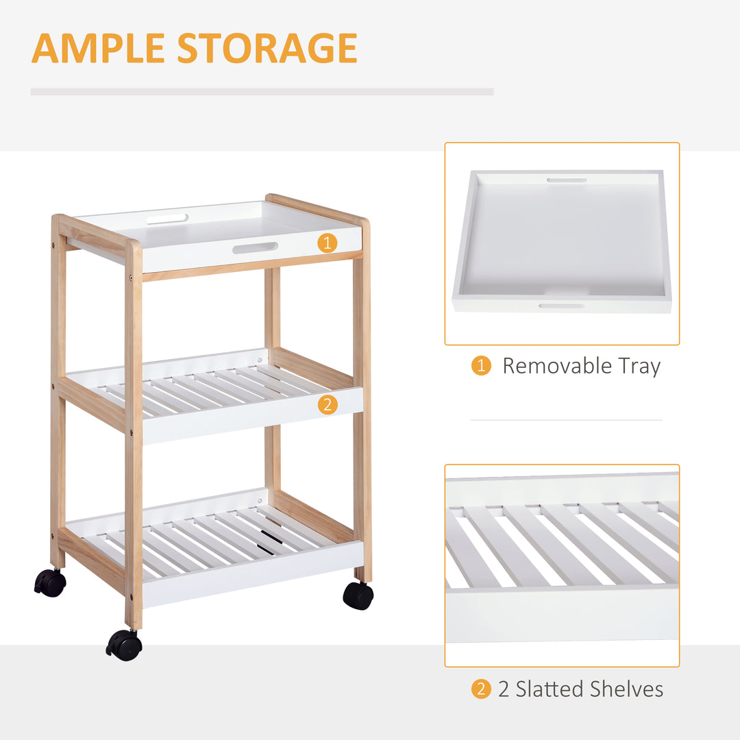 3-Tier Mobile Kitchen Trolley Cart Storage Shelves Rack Rolling Wheels White 46 x 35 x 74.5 cm