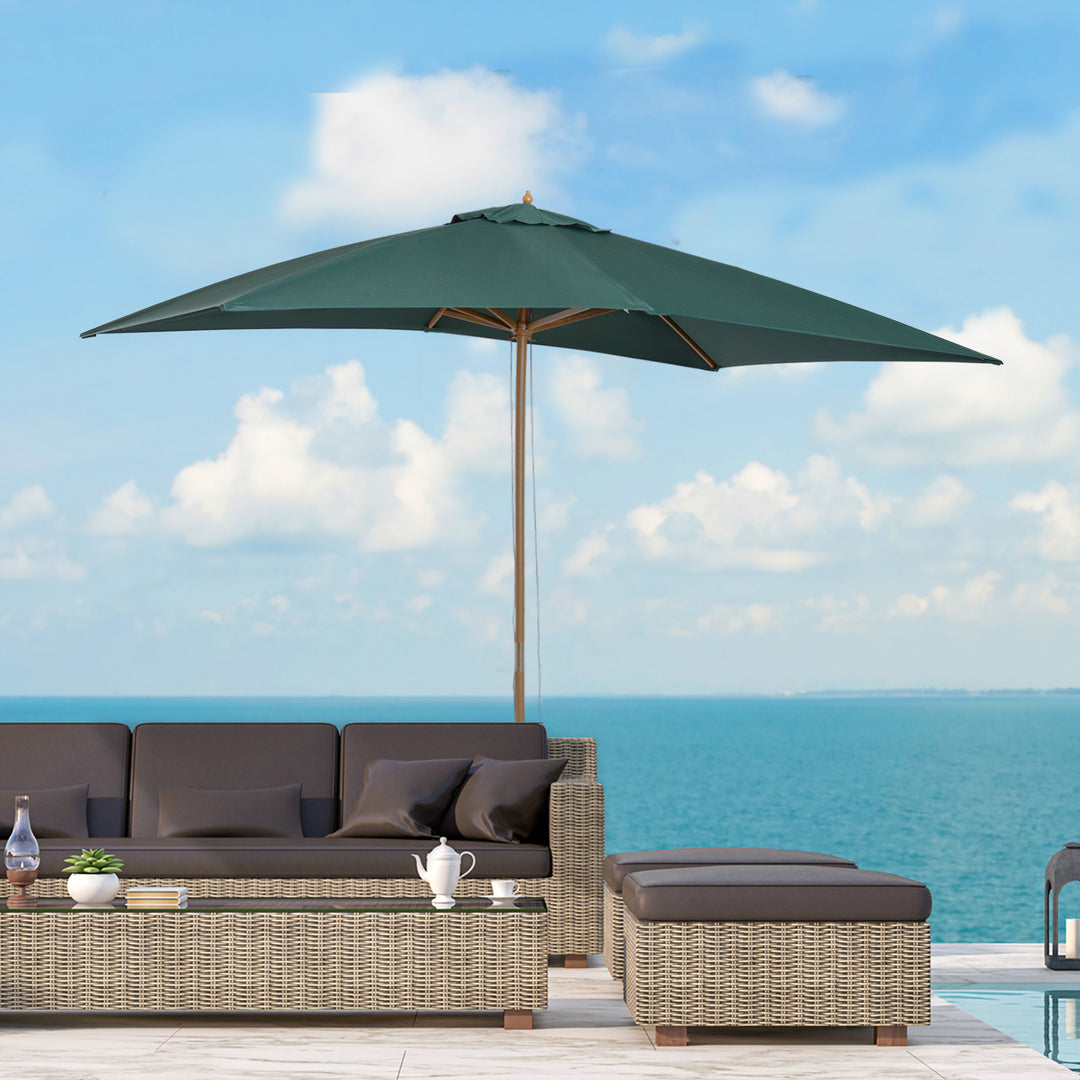 Outsunny 295L x 200W x 255Hcm Wooden Garden Patio Parasol Umbrella-Dark Green