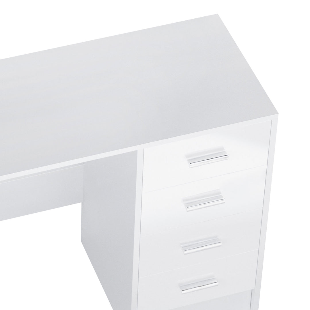 Computer Writing Desk with 4 Drawers, High Gloss Home Office Workstation, White