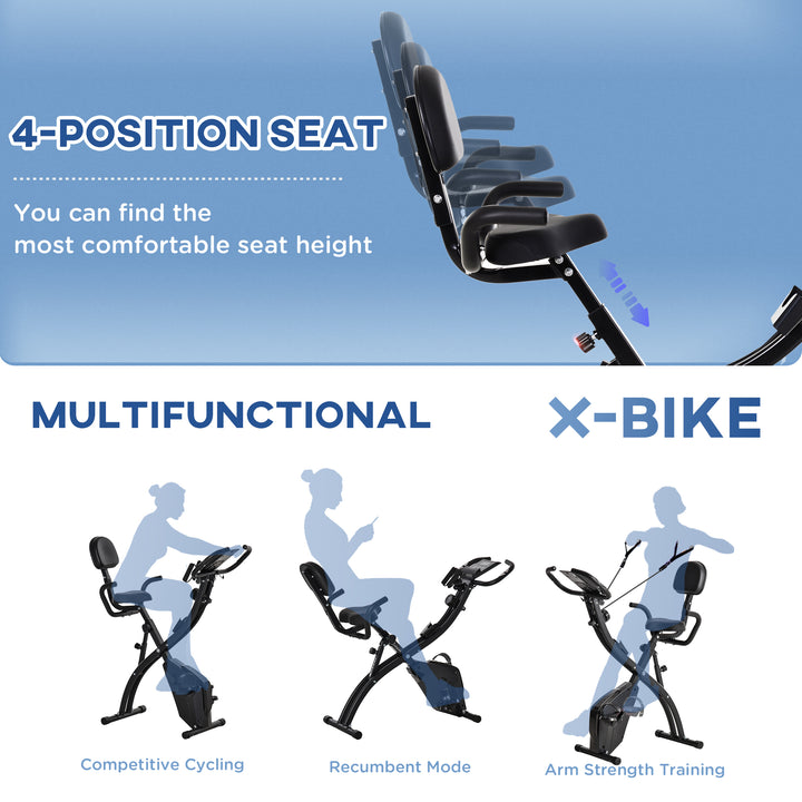 2-in-1 Foldable Exercise Bike Recumbent Stationary Bike 8-Level Adjustable Magnetic Resistance with Pulse Sensor LCD Display